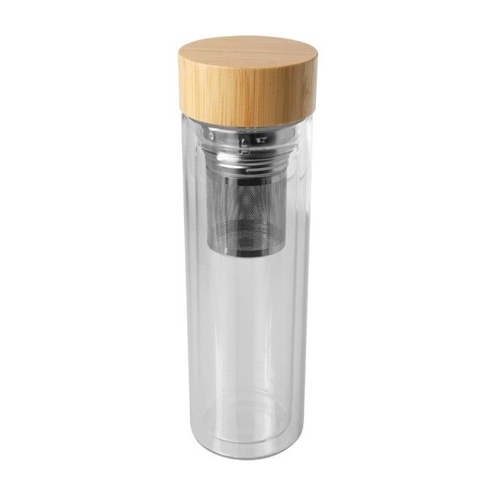 Bouteille en verre borosilicate avec infuseur et bouchon bambou 400 ml