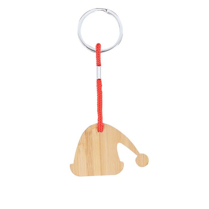 Porte-clés de Noël en bambou en forme de chapeau du Père Noël