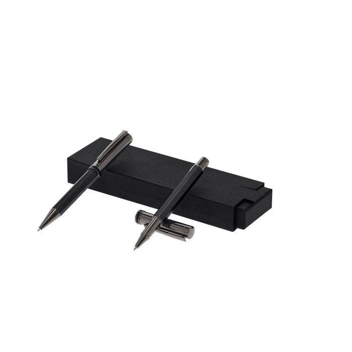 Élégant ensemble stylo bille rotatif et roller capuchon, encre bleue