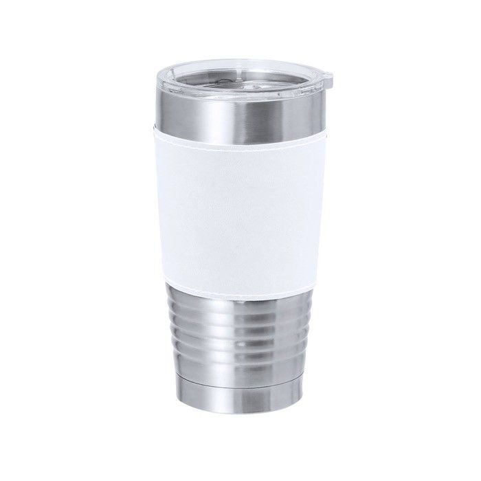 Gobelet isotherme acier inoxydable bande colorée polyuréthane, 420 ml