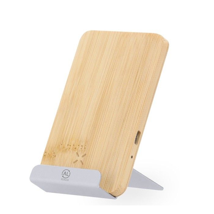 Support pour téléphone portable en bambou avec chargeur sans fil 15W