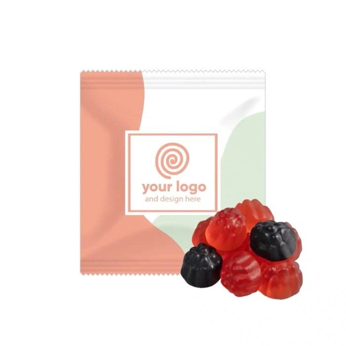 Sachet personnalisé avec bonbons en forme et saveur de fruits rouges vue principale