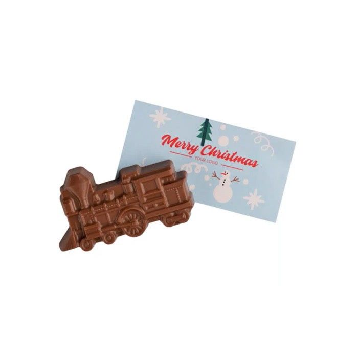 Chocolat en forme de train de Noël avec carte personnalisable vue principale