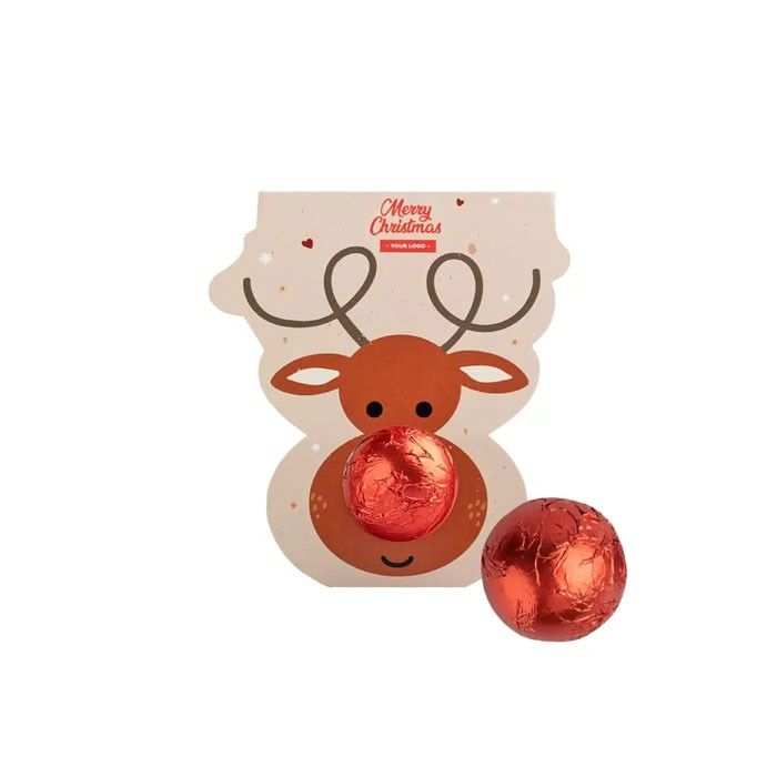 Bonbon en chocolat au lait fourré aux noisettes et support renne vue principale