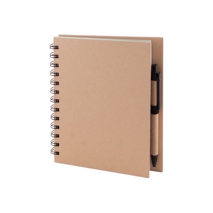 Carnet avec stylo encre bleue et papier recyclé, feuilles lisses