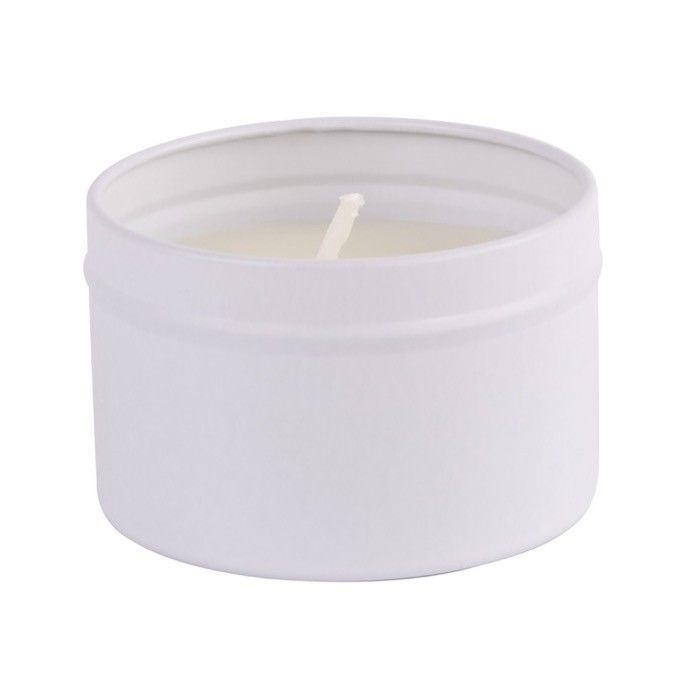 Bougie en paraffine dans un pot en métal avec couvercle assorti 50g