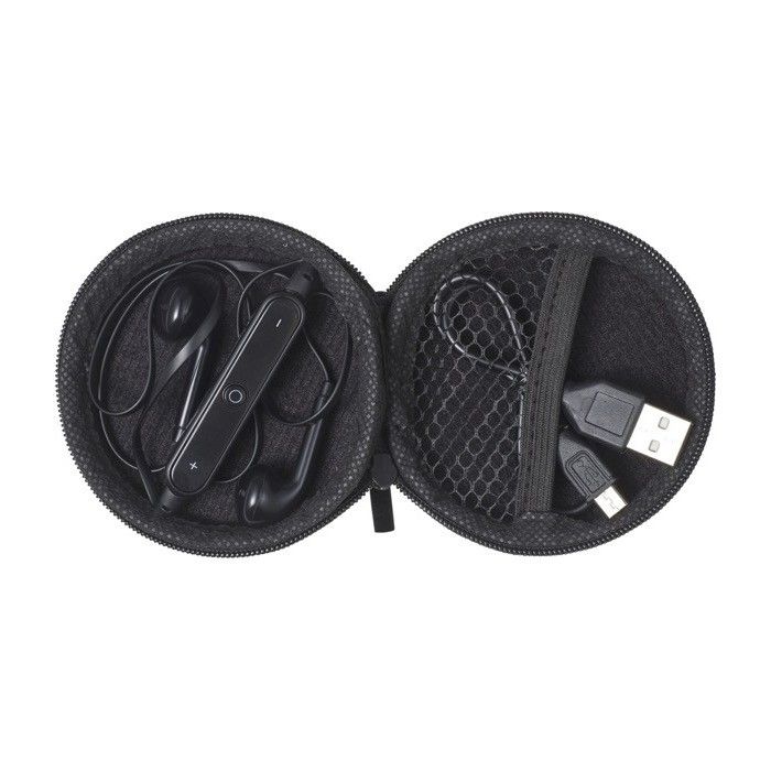 Écouteurs dans un étui à fermeture éclair avec zone d'impression