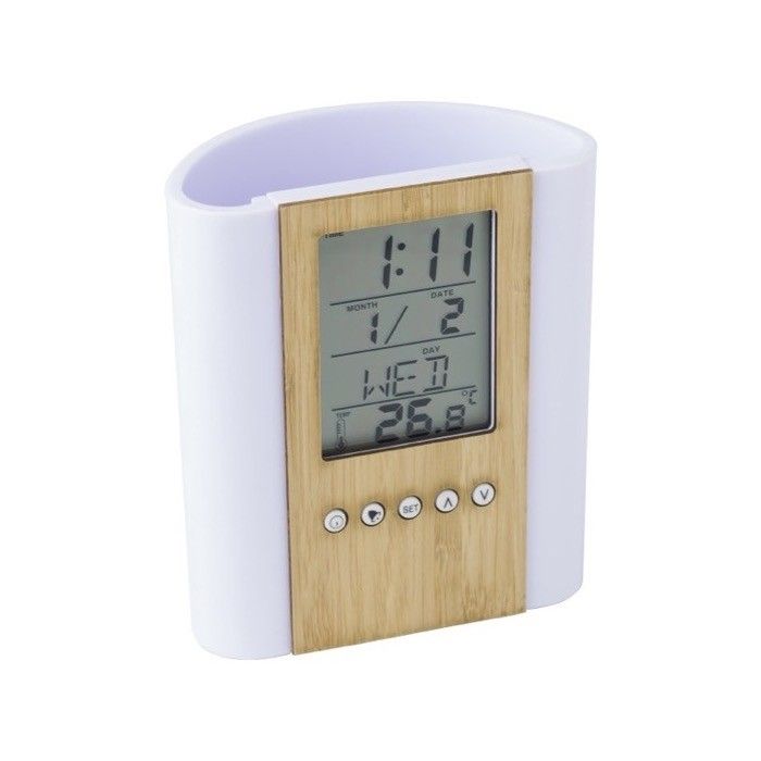 Porte-crayon en bambou avec horloge