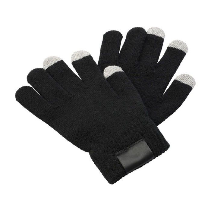 Gants tactiles en polyester couleur noir avec zone d'impression