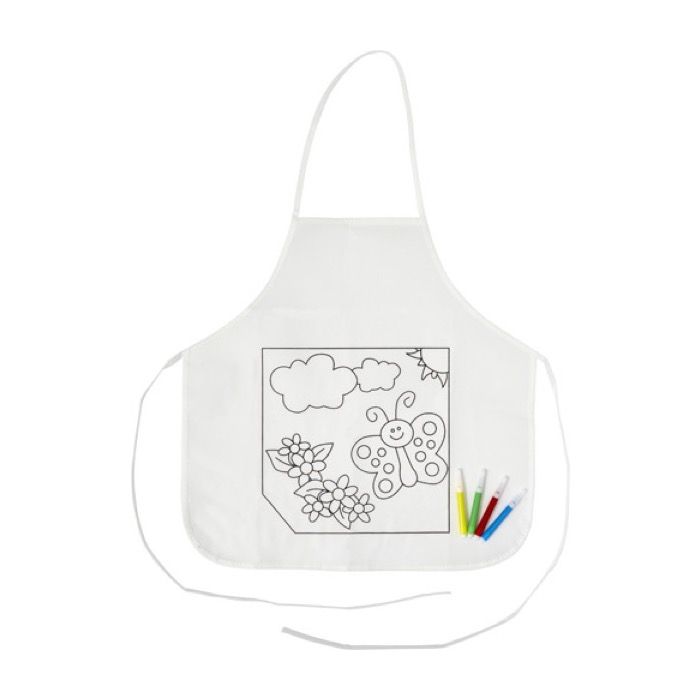Tablier pour enfants avec 4 feutres à colorier 80 g/m²