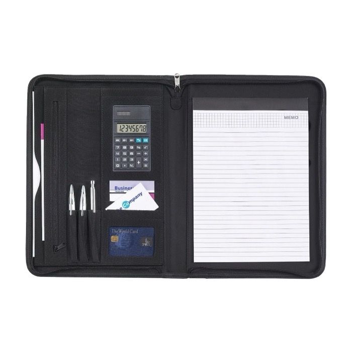 Porte-documents pro en microfibre avec feuilles et calculatrice