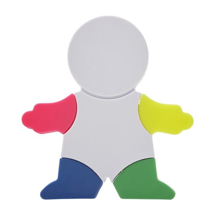 Marqueur en forme de bonhomme 4 couleurs fluorescentes et nettoyeur