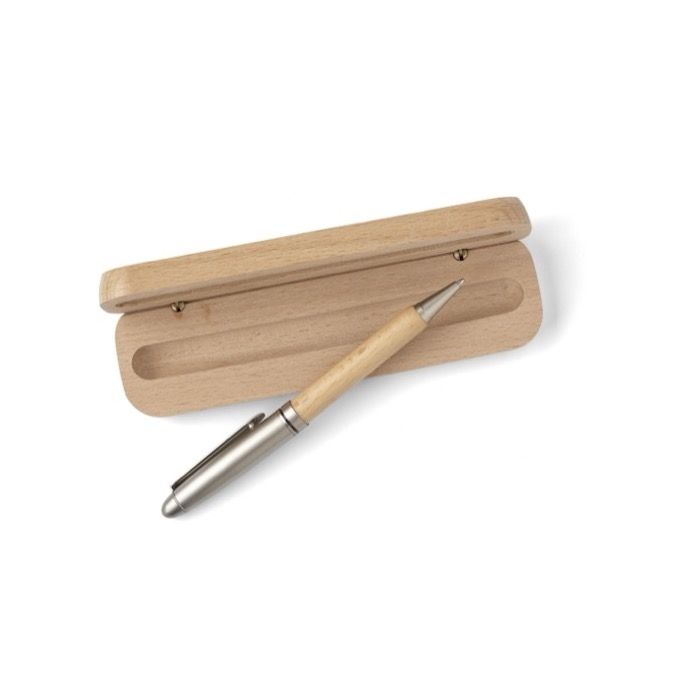 Stylo en bois avec étui assorti encre allemande Dokumental bleu