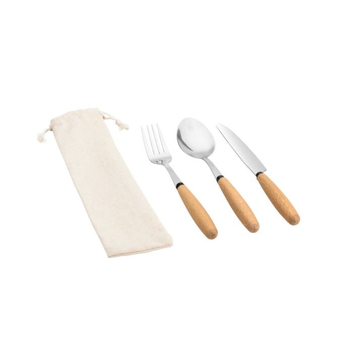 Set de 3 couverts en bois d'acacia et acier inoxydable