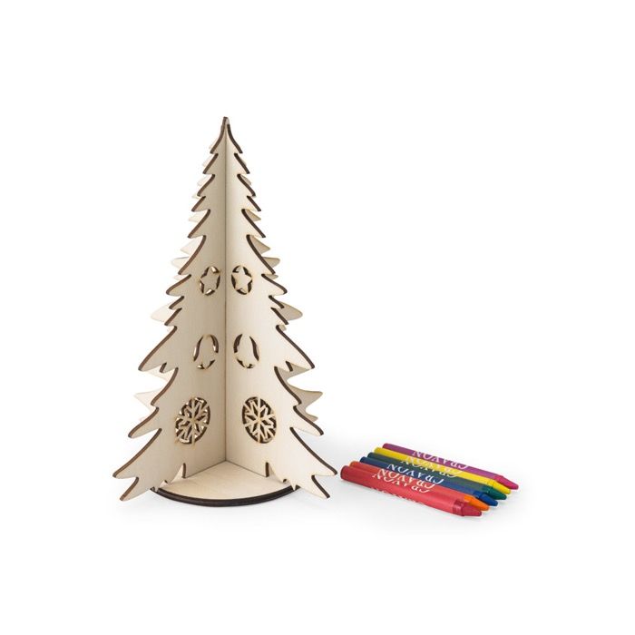 Sapin de Noël en bois naturel FSC™ pliable et à colorier