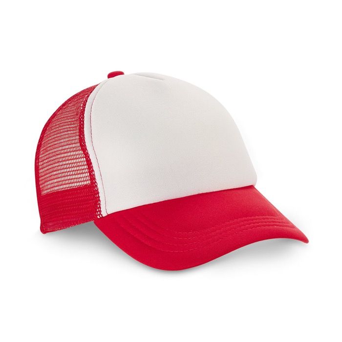 Casquette en polyester avec filet et fermeture en plastique 150 g/m²