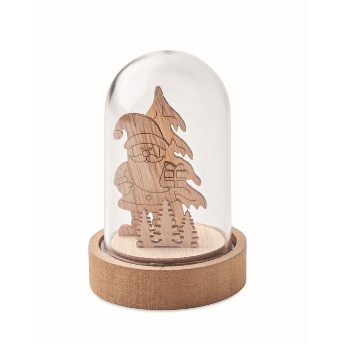 Décoration Noël en bois dans un boîtier transparent avec lumière LED