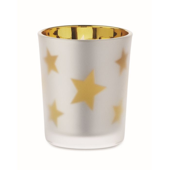 Bougie LED dans un pot en verre avec des petites étoiles de Noël