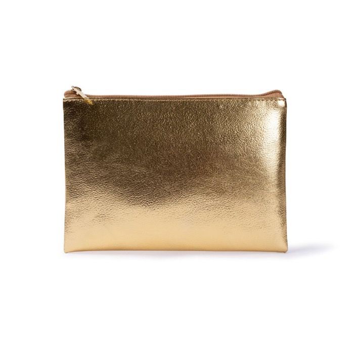 Trousse compacte en PU finition dorée avec fermeture éclair assortie