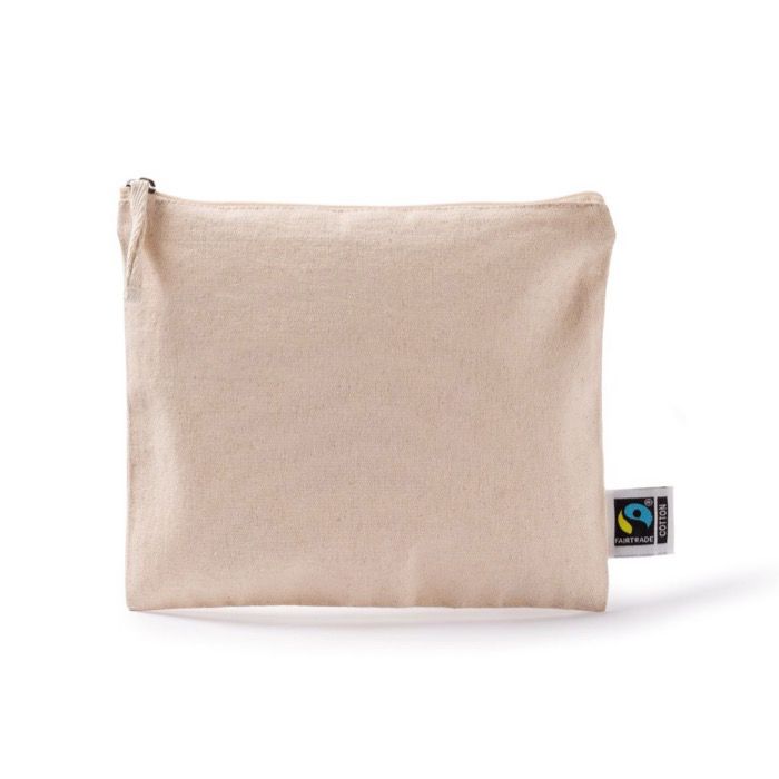 Trousse plate en coton Fairtrade avec tirette assortie 220 g/m2