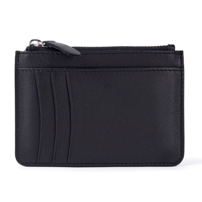 Portefeuille-porte-cartes en cuir noir avec fermeture éclair centrale