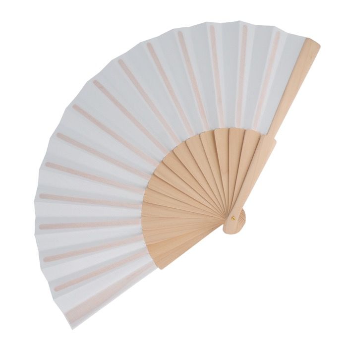 Éventail en RPET coloré avec manche en bois personnalisable