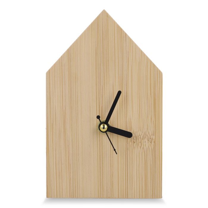 Horloge de table en bambou en forme de maison à personnaliser