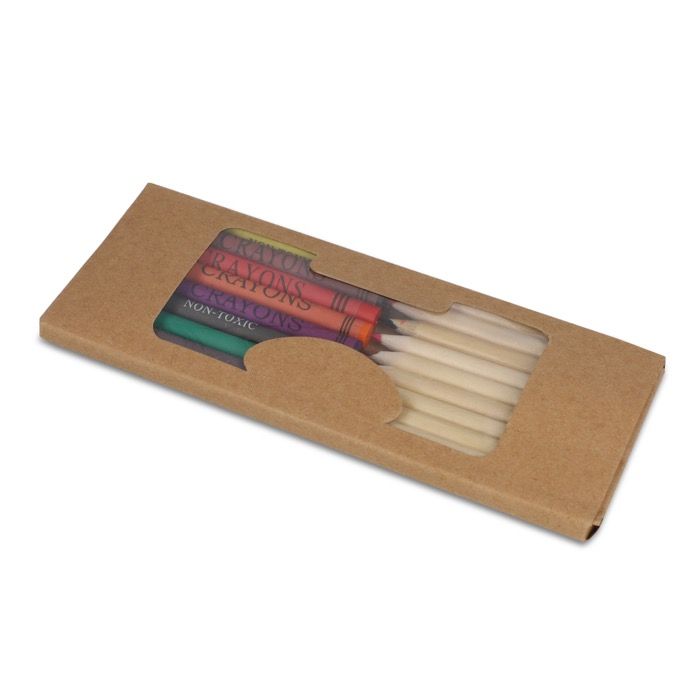 Boîte en papier kraft avec jeux de crayons de couleur et de craies