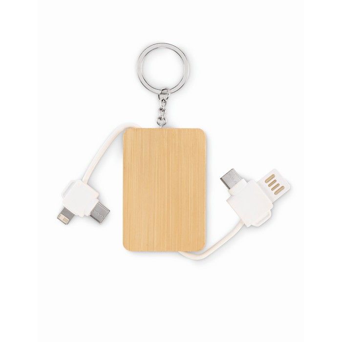 Porte-clés avec câbles de charge et coque en bambou