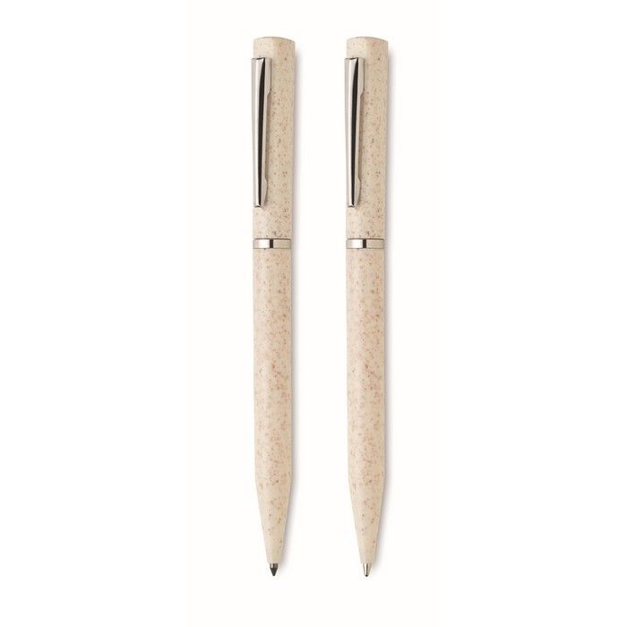 Set de 2 stylos en paille de blé avec encre bleue et graphite