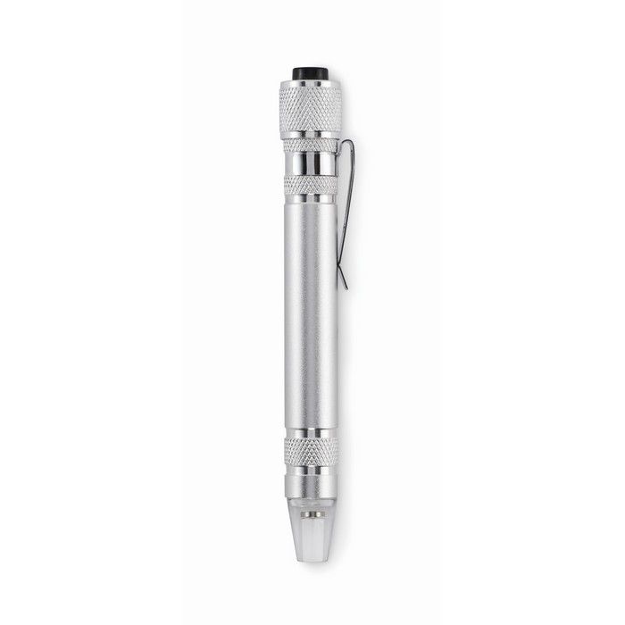 Outil multifonction en aluminium en forme de stylo avec lampe torche