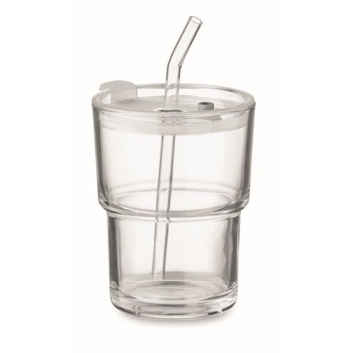 Verre avec couvercle anti-goutte et paille en verre 300ml