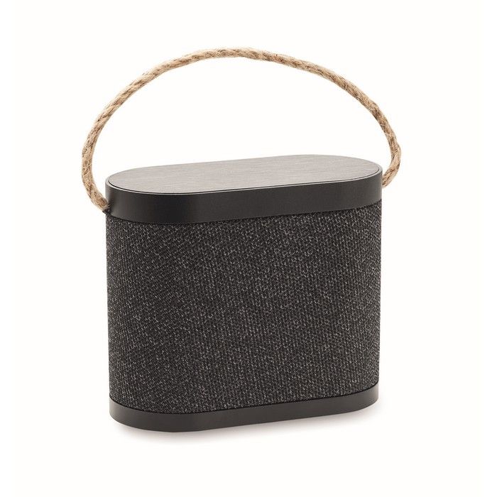 Enceinte sans fil noire avec anse de transport en jute 15 W