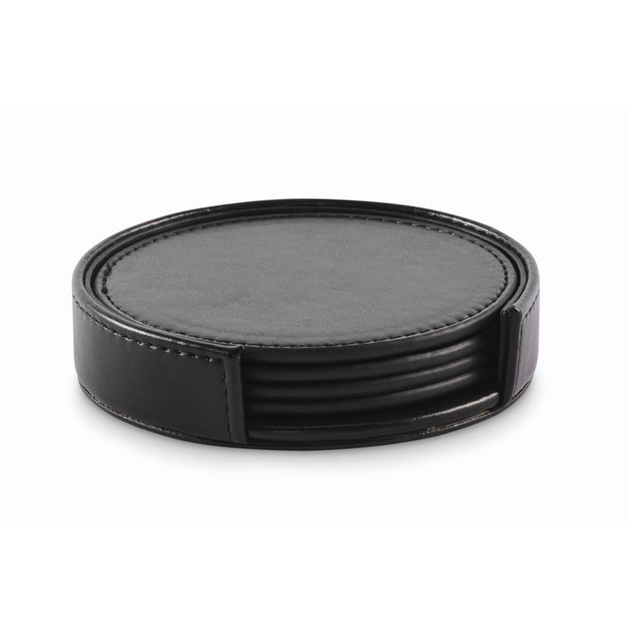 Set de 4 sous-verres avec support assorti en similicuir