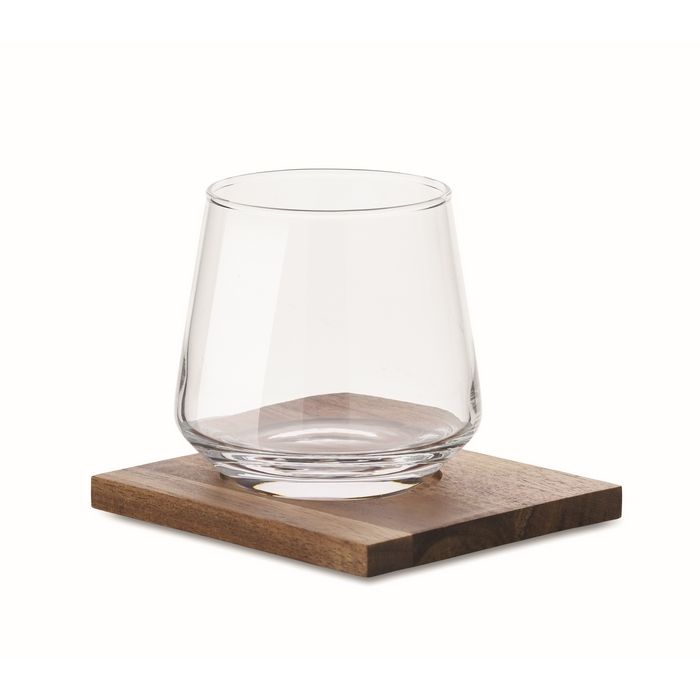 Verre court à whisky avec sous-verre en bois d'acacia