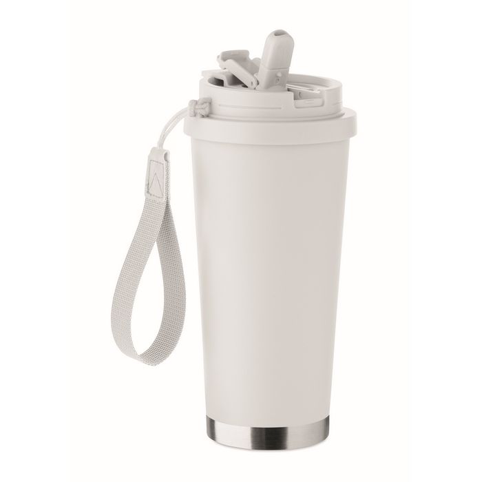 Gobelet de 500ml en inox recyclé avec couvercle et paille 2 en 1