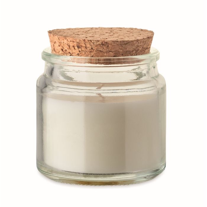 Bougie en cire végétale parfumée à la vanille avec un couvercle liège
