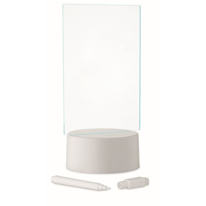 Tableau LED en acrylique avec socle en aluminium et marqueur blanc