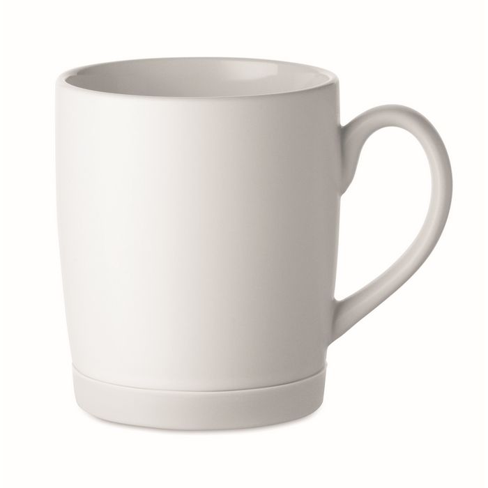 Tasse en céramique blanche mate avec base en silicone colorée 300ml