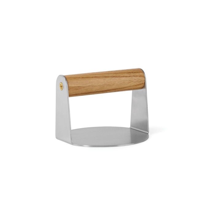 Presse à hamburgers en acier inoxydable avec poignée en bois