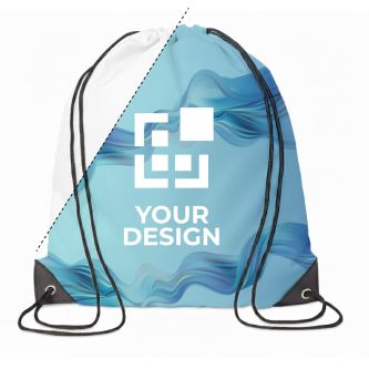 Sac à cordons impression intégrale en polyester avec coins noirs en PU