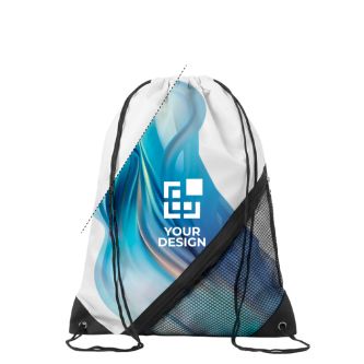 Sac à dos à cordons impression intégrale en RPET avec poche en filet