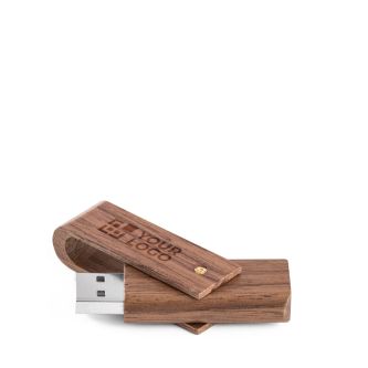 Clé USB impression intégrale pivotante en bois de noyer