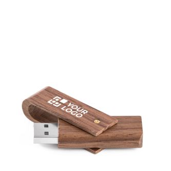 Clé USB impression intégrale en bois de noyer entièrement pivotant