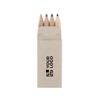 Boîte de 4 crayons de couleur personnalisés couleur beige imprimé