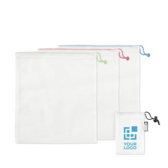 Set de 3 sacs réutilisables en RPET vue avec zone d'impression