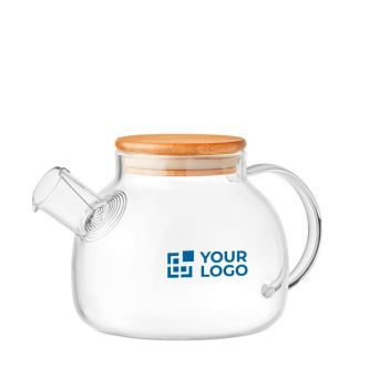 Théière en verre avec couvercle en bambou avec zone d'impression
