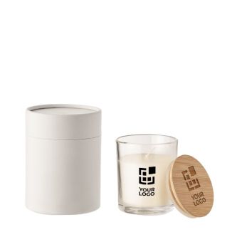Bougie publicitaire senteur vanille avec zone d'impression