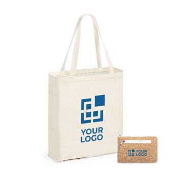 Sac pliable en coton avec base liège 110 g/m2 couleur naturel