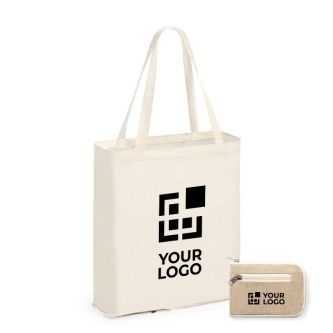 Sac pliable en coton avec base jute 110 g/m2 couleur naturel